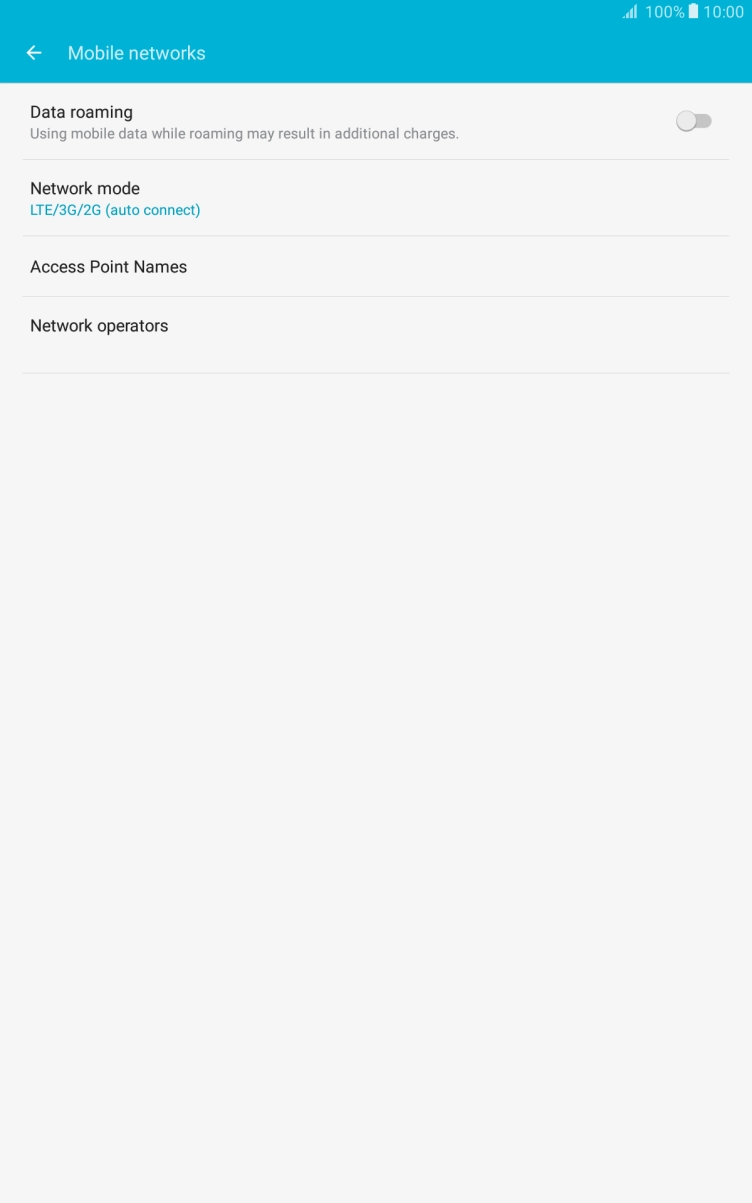 Press the indicator next to 'Data roaming' to turn the function on or off. Press the indicator next to 'Data roaming' to turn the function on or off.