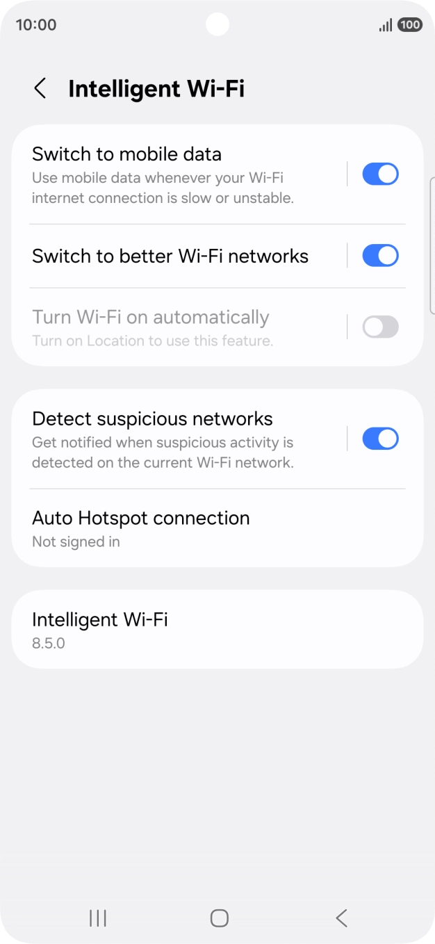 Press the indicator next to 'Switch to mobile data' to turn the function on or off. Press the indicator next to 'Switch to mobile data' to turn the function on or off.