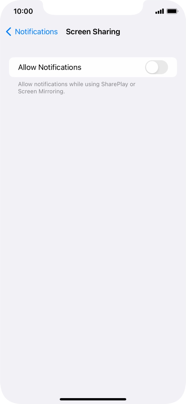 Press the indicator next to 'Allow Notifications' to turn the function on or off. Press the indicator next to 'Allow Notifications' to turn the function on or off.