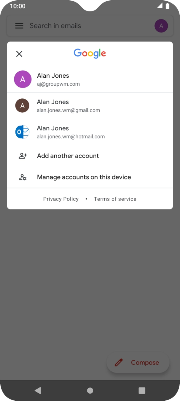 Press the required email account.