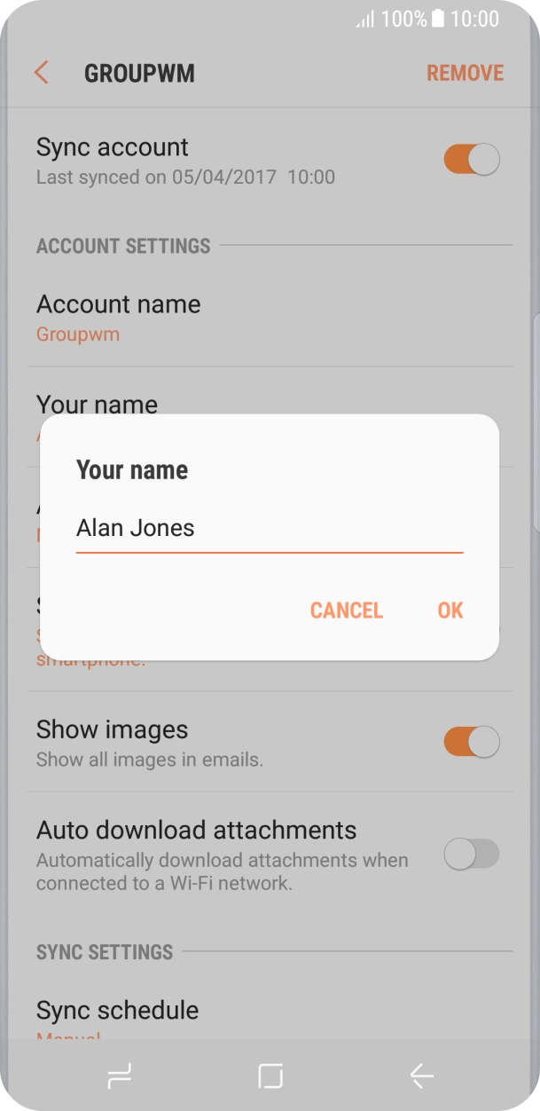 Key in the required sender name and press OK.