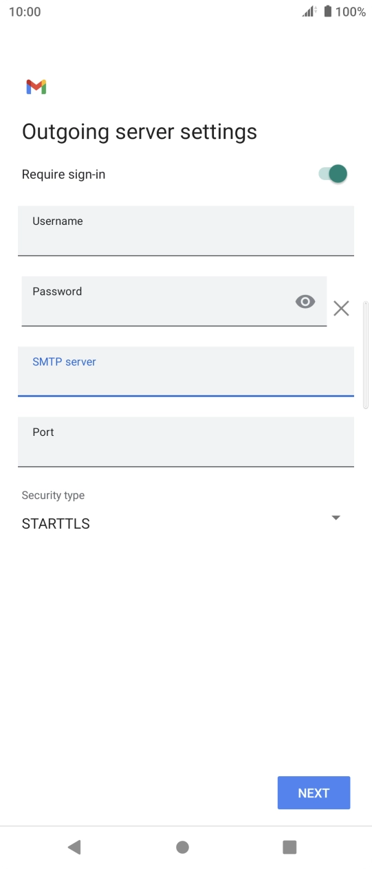 Press the field below 'Port' and key in 25. Press the field below 'Port' and key in 25.
