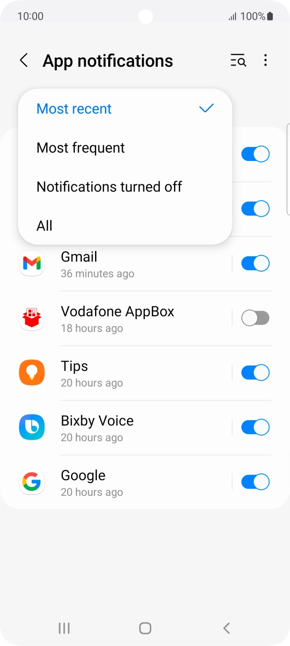 Press the required setting.