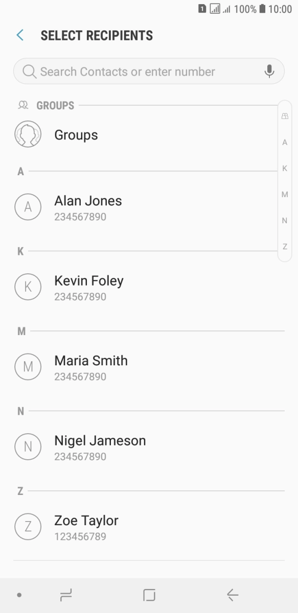 Press the search field and key in the first letters of the recipient's name. Press the search field and key in the first letters of the recipient's name.