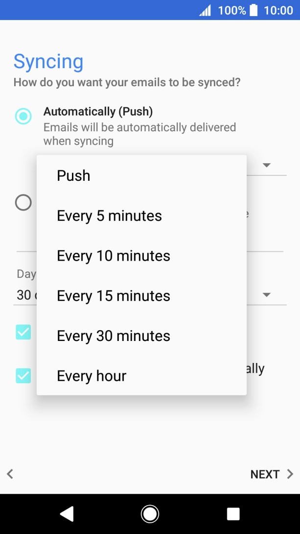 Press the required setting.