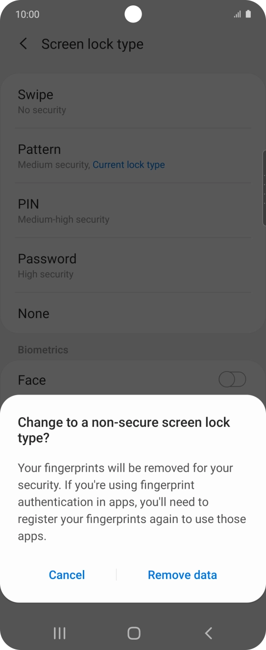 Press Remove data. Press Remove data.