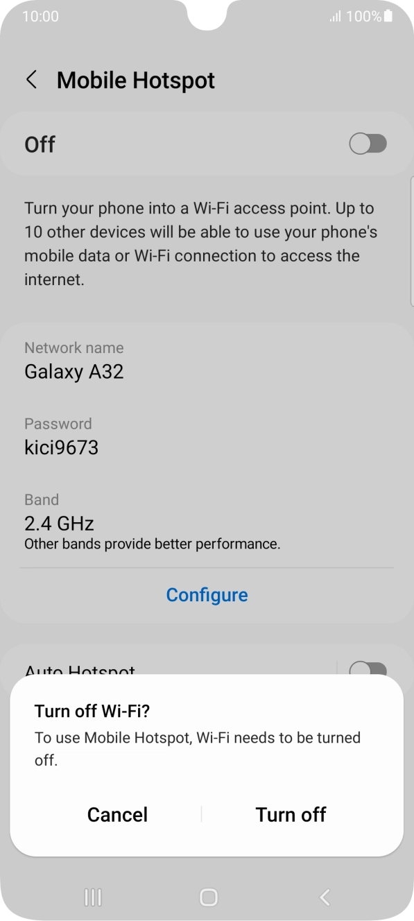 If WiFi is turned on, press Turn off. If WiFi is turned on, press Turn off.