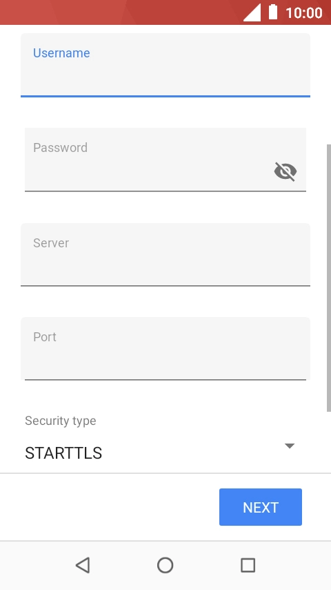 Press the field below 'Server' and key in the name of your email provider's incoming server. Press the field below 'Server' and key in the name of your email provider's incoming server.