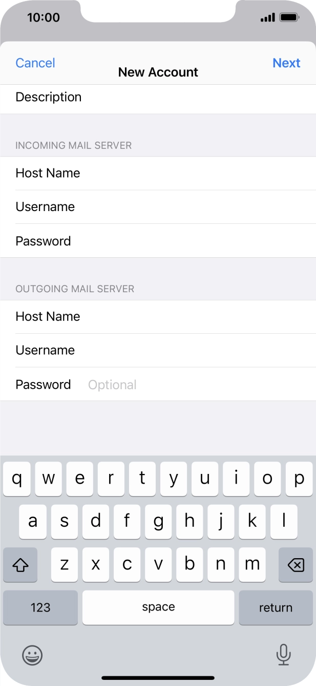Press Password and key in the password for your email account.