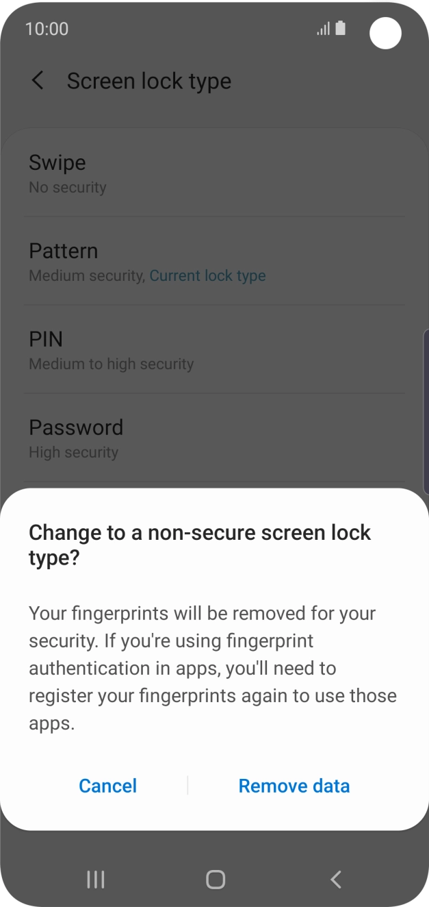Press Remove data. Press Remove data.