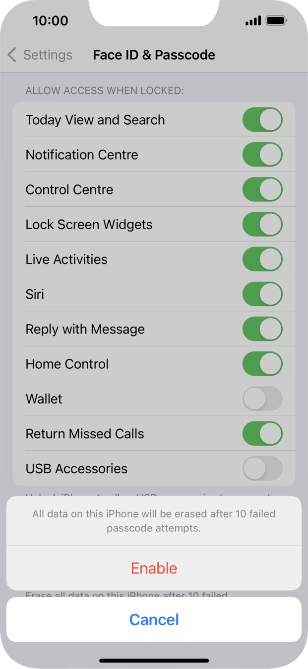 If you turn on the function, press Enable. If you turn on the function, press Enable.