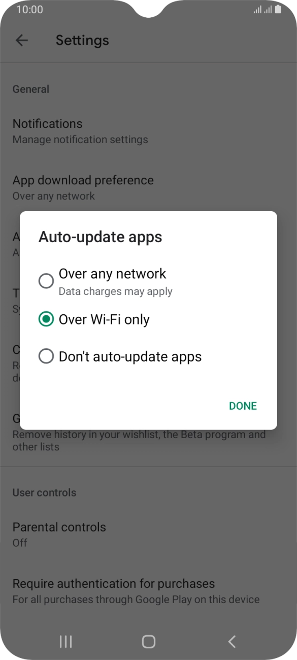 To turn on automatic update of apps using mobile network, press Over any network. To turn on automatic update of apps using mobile network, press Over any network.