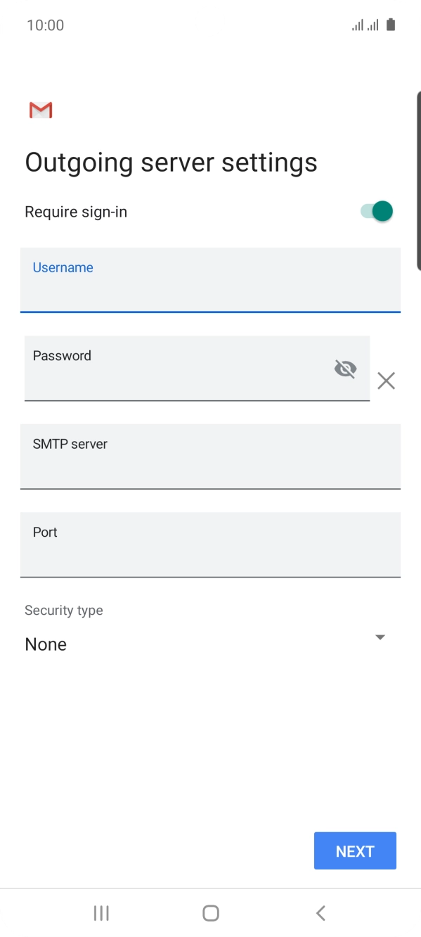 Press the field below 'Password' and key in the password of your email provider's outgoing server. Press the field below 'Password' and key in the password of your email provider's outgoing server.