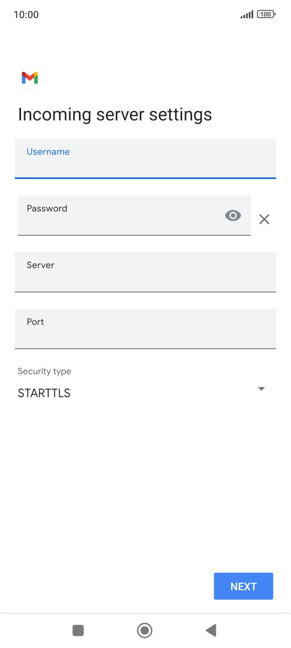 Press the field below 'Server' and key in the name of your email provider's incoming server.