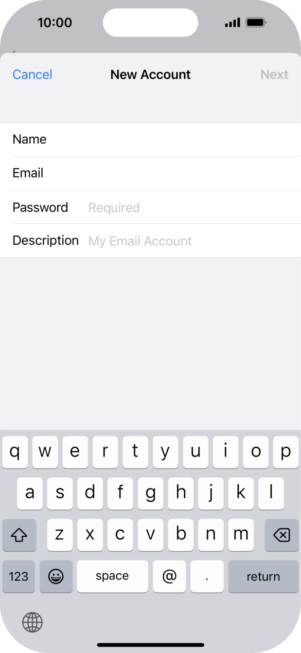 Press Password and key in the password for your email account. Press Password and key in the password for your email account.