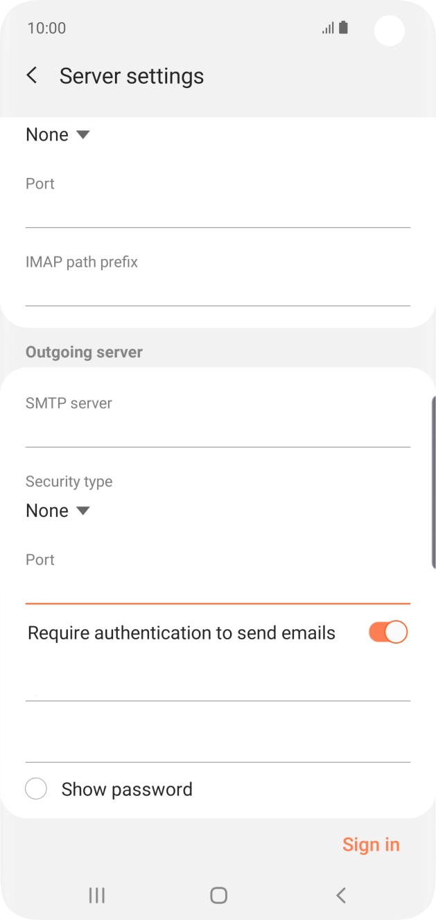 Press the indicator next to 'Require authentication to send emails' to turn on the function. Press the indicator next to 'Require authentication to send emails' to turn on the function.