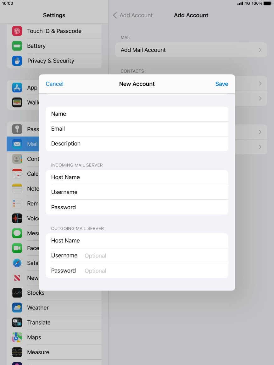 Press Username and key in the username for your email account.