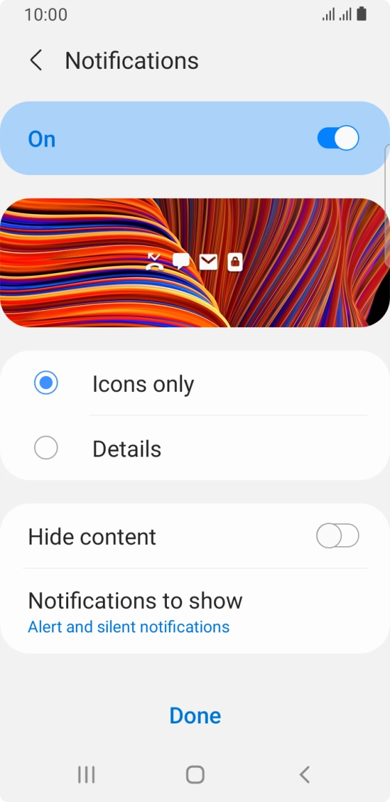 Press the required settings to turn them on or off. Press the required settings to turn them on or off.