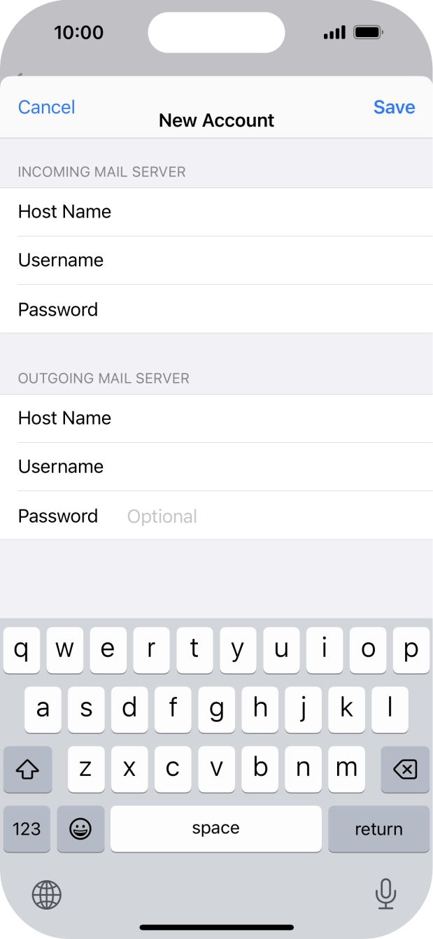 Press Password and key in the password for your email account. Press Password and key in the password for your email account.