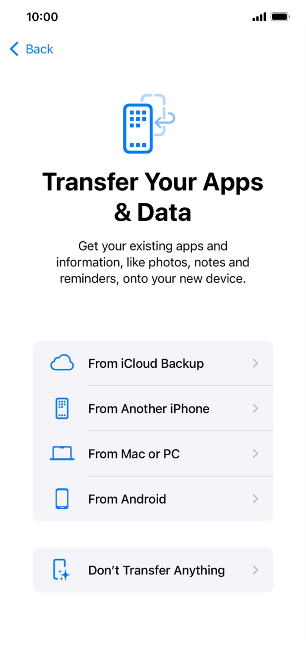 You can transfer content from an Android phone when your phone is activated for the first time and after a factory reset. When this screen is displayed, your phone is ready to transfer content from an Android phone.