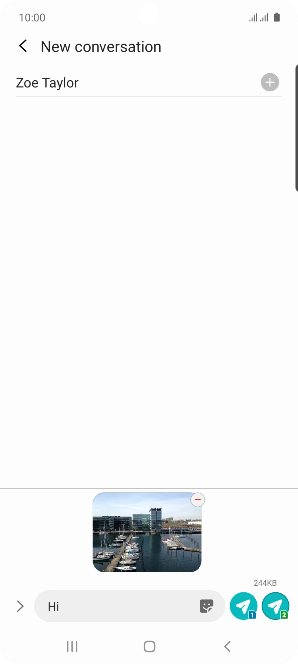 Press the send icon next to the required SIM when you've written your picture message. Press the send icon next to the required SIM when you've written your picture message.