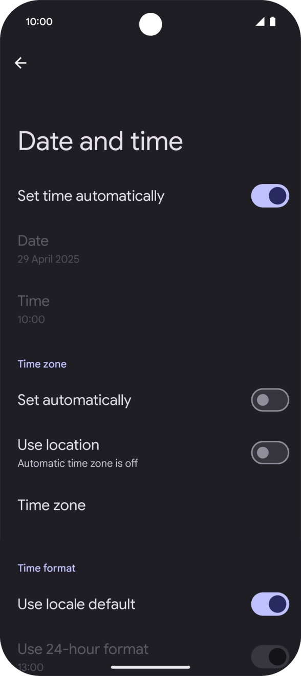 Press the indicator next to 'Set automatically' to turn on the function.