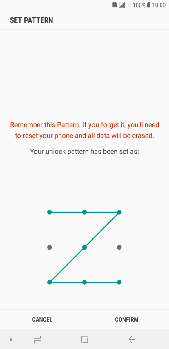 Repeat the selected phone lock code and press CONFIRM. Repeat the selected phone lock code and press CONFIRM.