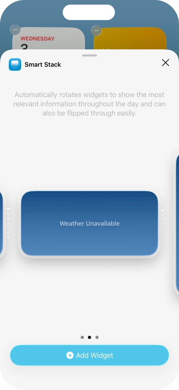 Slide your finger right or left on the screen to select the required widget size. Slide your finger right or left on the screen to select the required widget size.