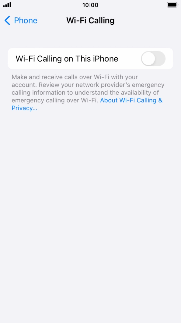 Press the indicator next to 'Wi-Fi Calling on This iPhone' to turn the function on or off. Press the indicator next to 'Wi-Fi Calling on This iPhone' to turn the function on or off.