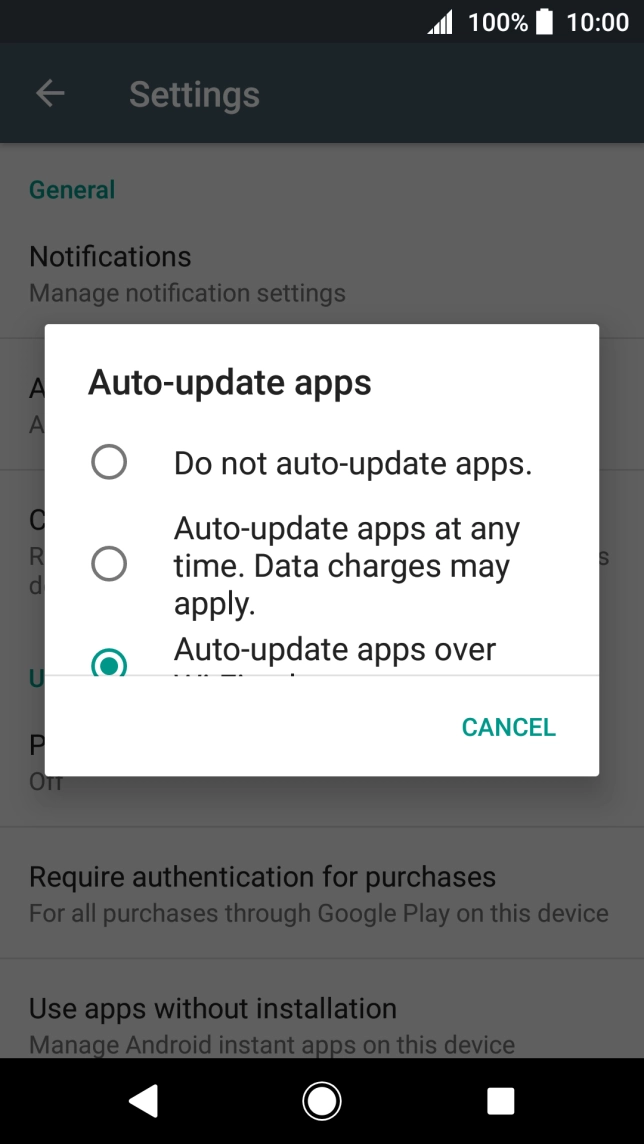 To turn off automatic update of apps, press Do not auto-update apps..