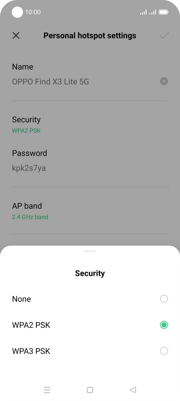 Press WPA3 PSK to password protect your WiFi hotspot. Press WPA3 PSK to password protect your WiFi hotspot.