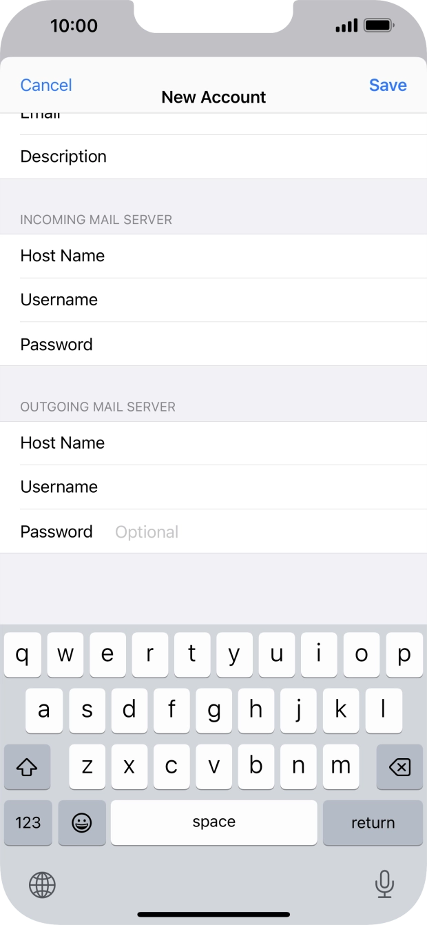 Press Password and key in the password for your email account.