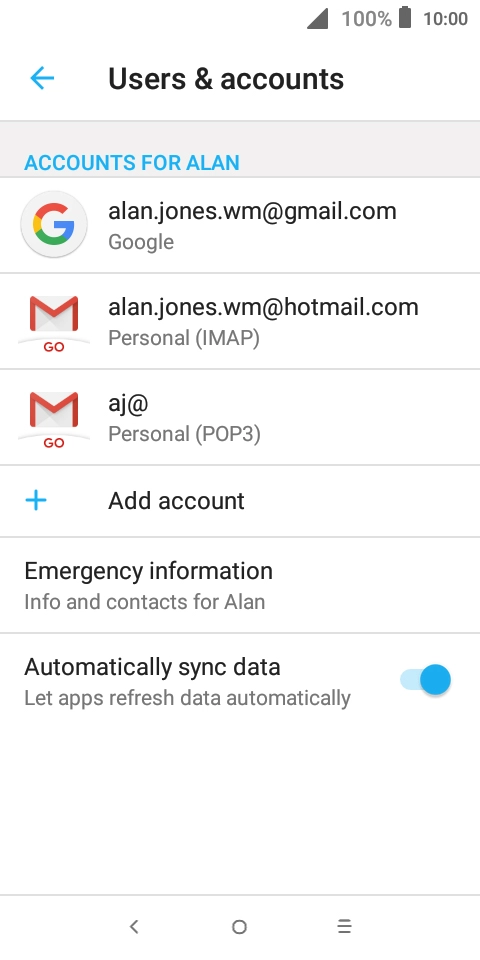 Press the indicator next to 'Automatically sync data' to turn the function on or off. Press the indicator next to 'Automatically sync data' to turn the function on or off.