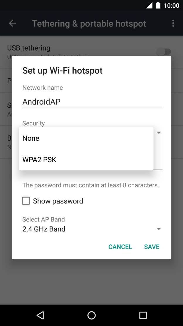 Press WPA2 PSK to password protect your WiFi hotspot. Press WPA2 PSK to password protect your WiFi hotspot.