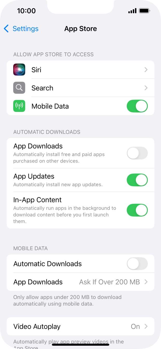 Press the indicator next to 'App Downloads' to turn the function on or off. Press the indicator next to 'App Downloads' to turn the function on or off.