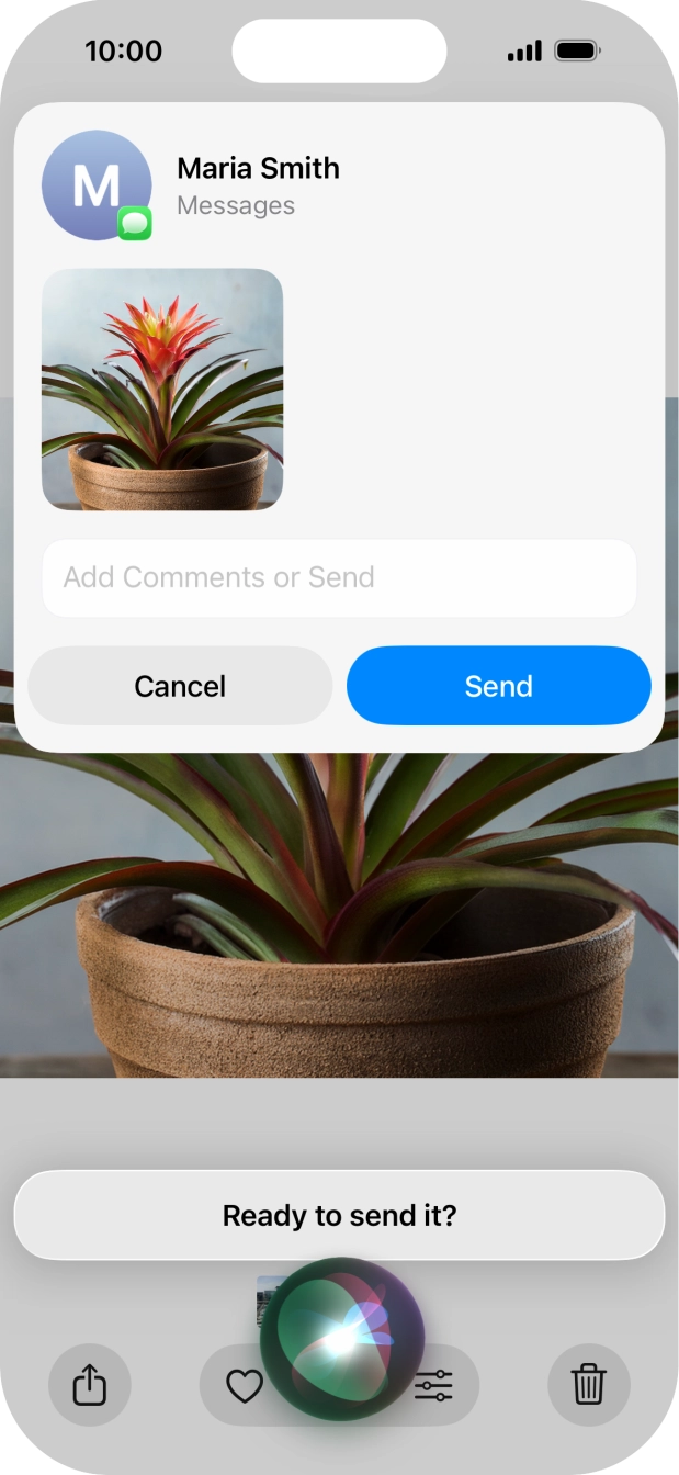 Ask Siri to share the screen content with your contacts. Ask Siri to share the screen content with your contacts.