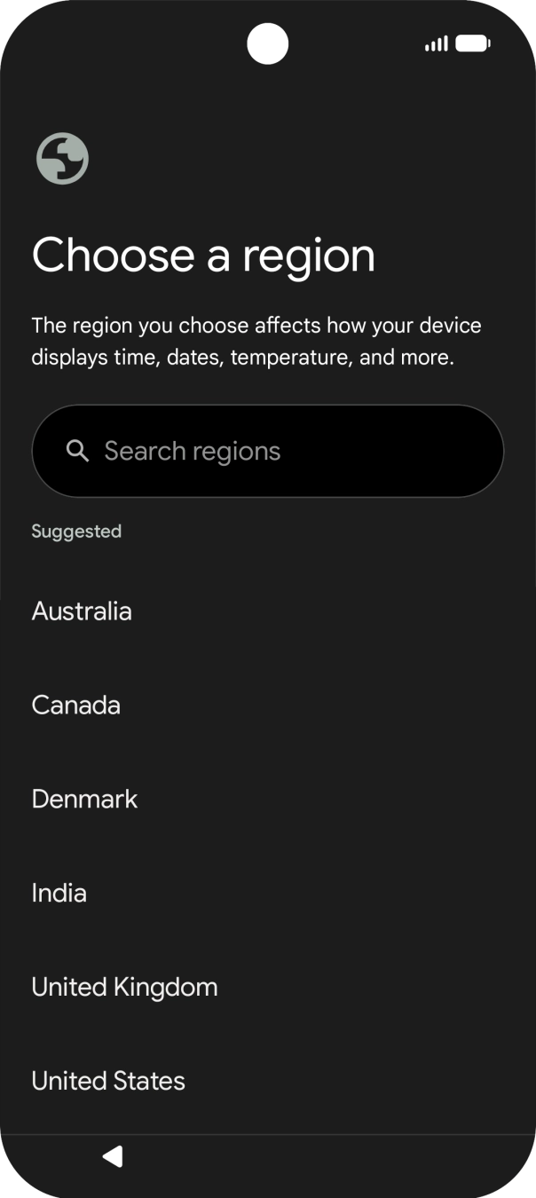 Press the required country or area. Press the required country or area.