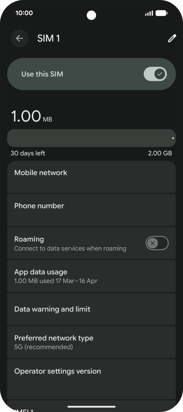 Press the indicator next to 'Roaming' to turn the function on or off.