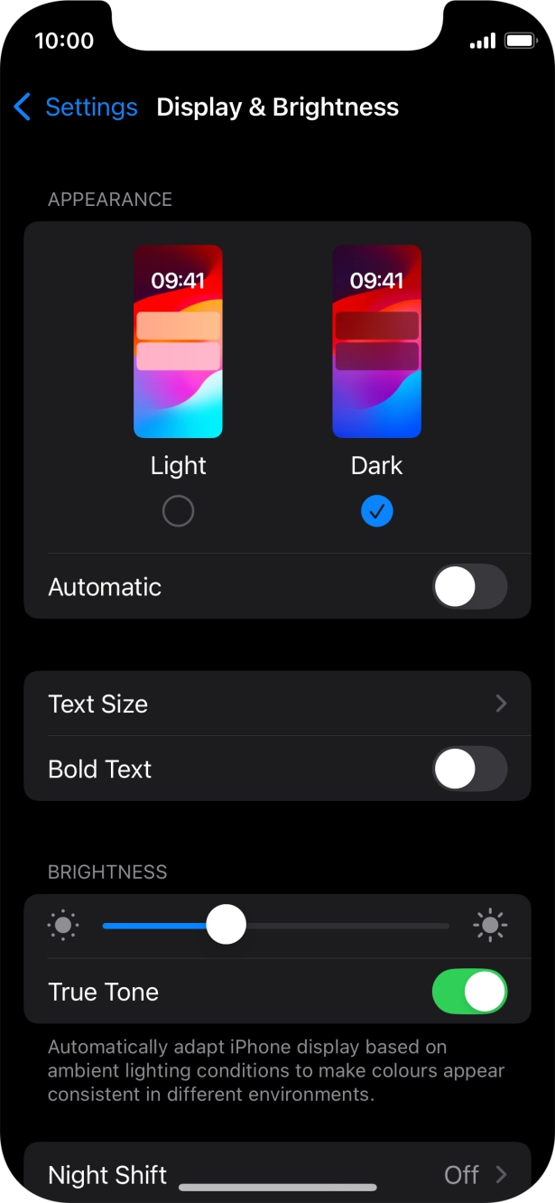 Press the indicator next to 'Automatic' to turn the function on or off. Press the indicator next to 'Automatic' to turn the function on or off.