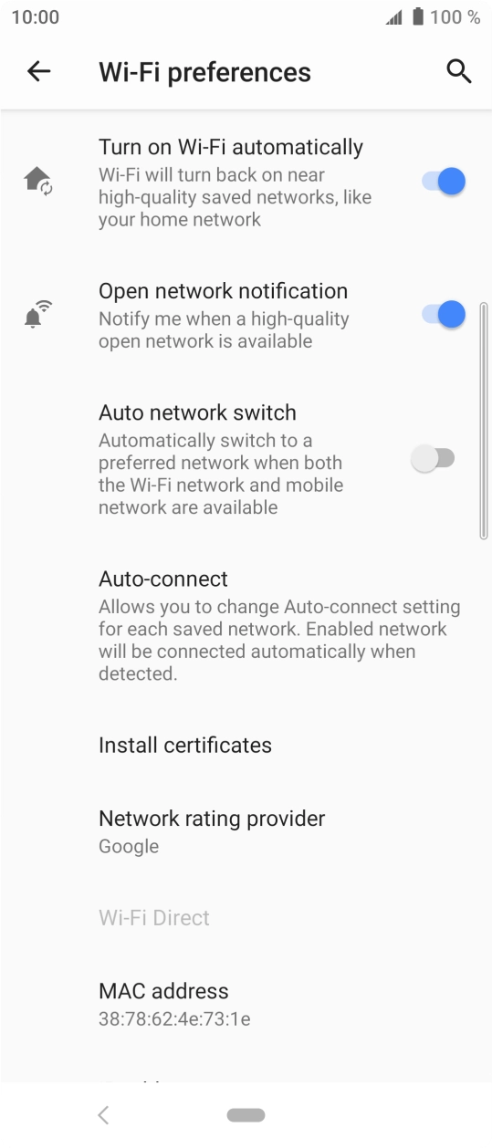 Press the indicator next to 'Auto network switch' to turn the function on or off. Press the indicator next to 'Auto network switch' to turn the function on or off.