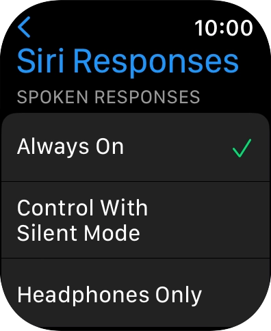 Press the required setting below 'SPOKEN RESPONSES'. Press the required setting below 'SPOKEN RESPONSES'.