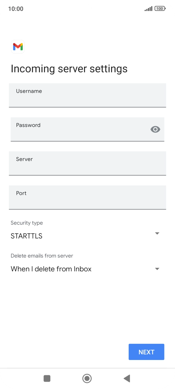 Press the field below 'Username' and key in the username for your email account.