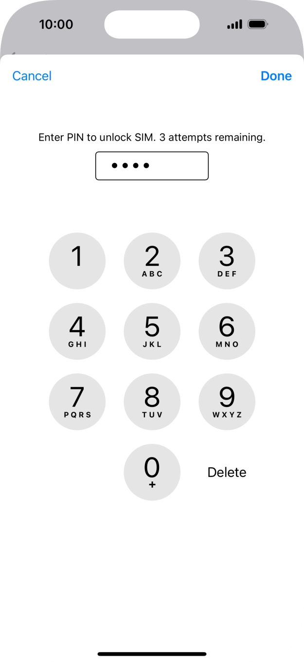 Key in your SIM PIN and press Done. The default SIM PIN is 0000.