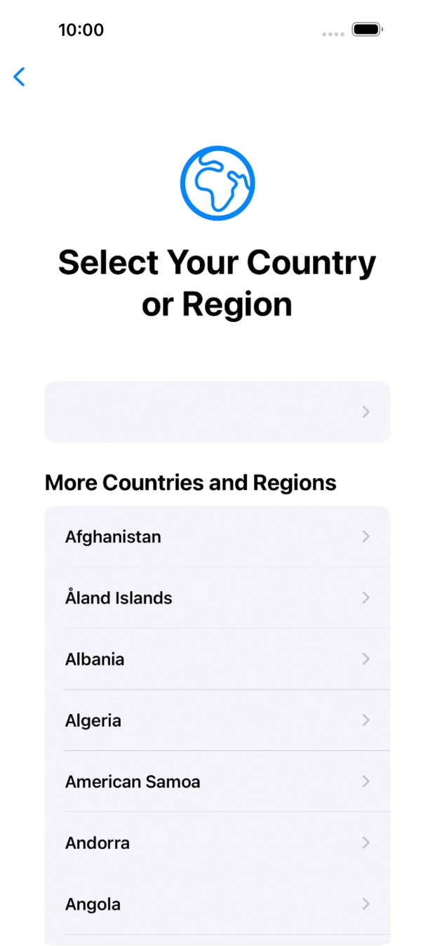 Press the required country or area. Press the required country or area.