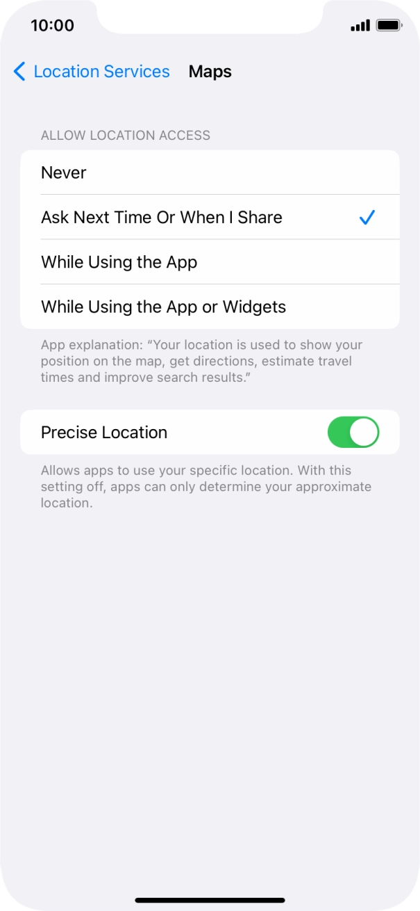 Press the required setting to turn the function on or off.