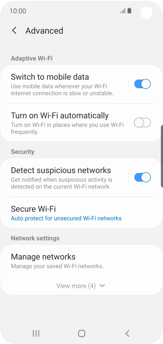 Press the indicator next to 'Switch to mobile data' to turn the function on or off. Press the indicator next to 'Switch to mobile data' to turn the function on or off.