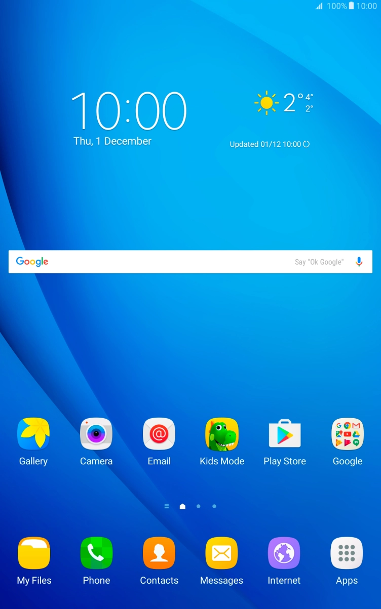 When your tablet is turned on, you can always see the battery power level. The larger the coloured section of the battery icon, the more remaining battery power.
