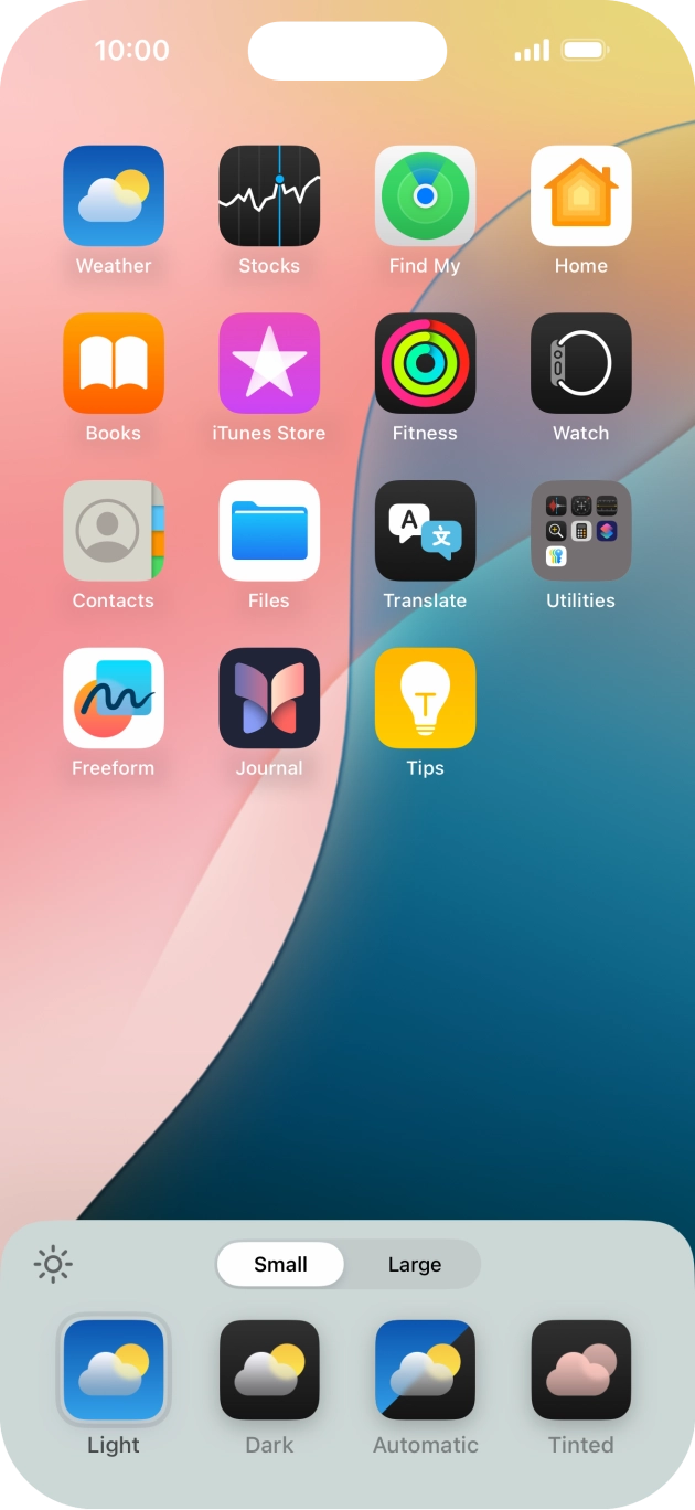 Press the required setting to select the size of app icons on the home screen.