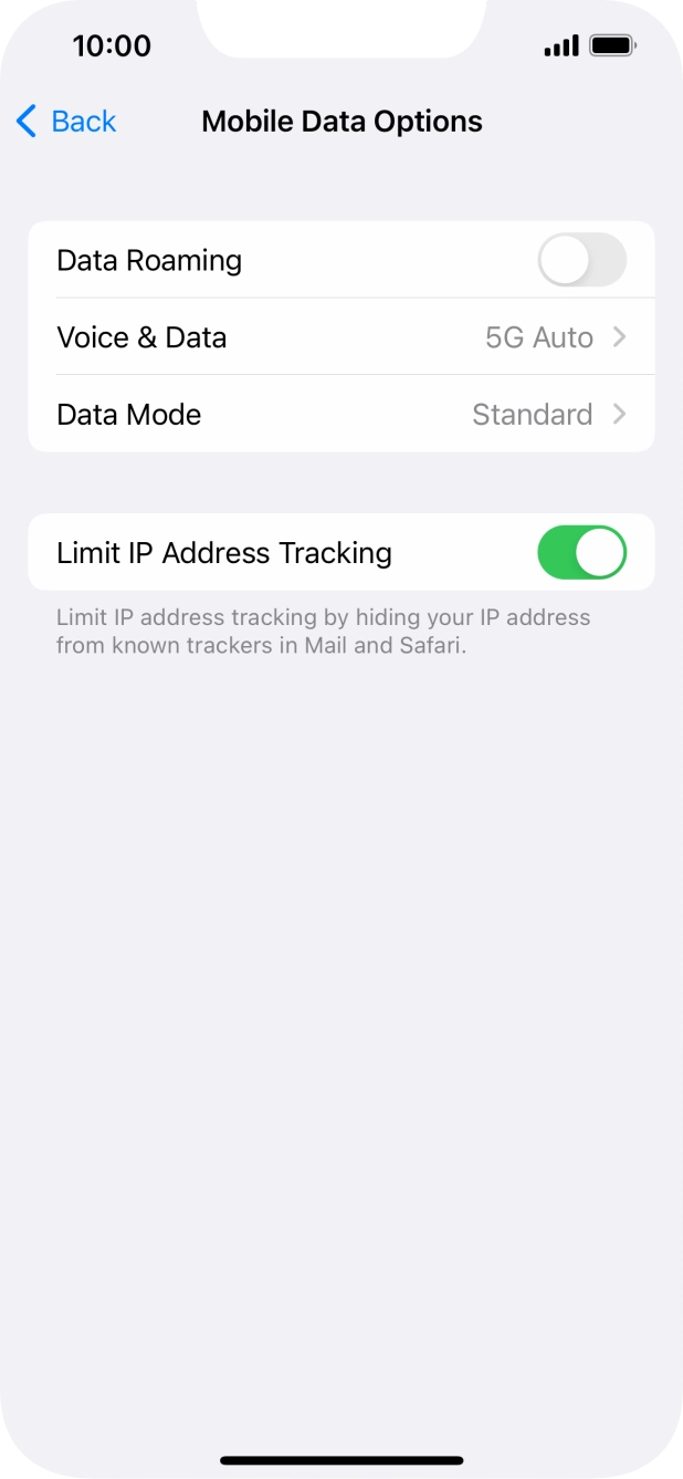 Press the indicator next to 'Data Roaming' to turn the function on or off. Press the indicator next to 'Data Roaming' to turn the function on or off.