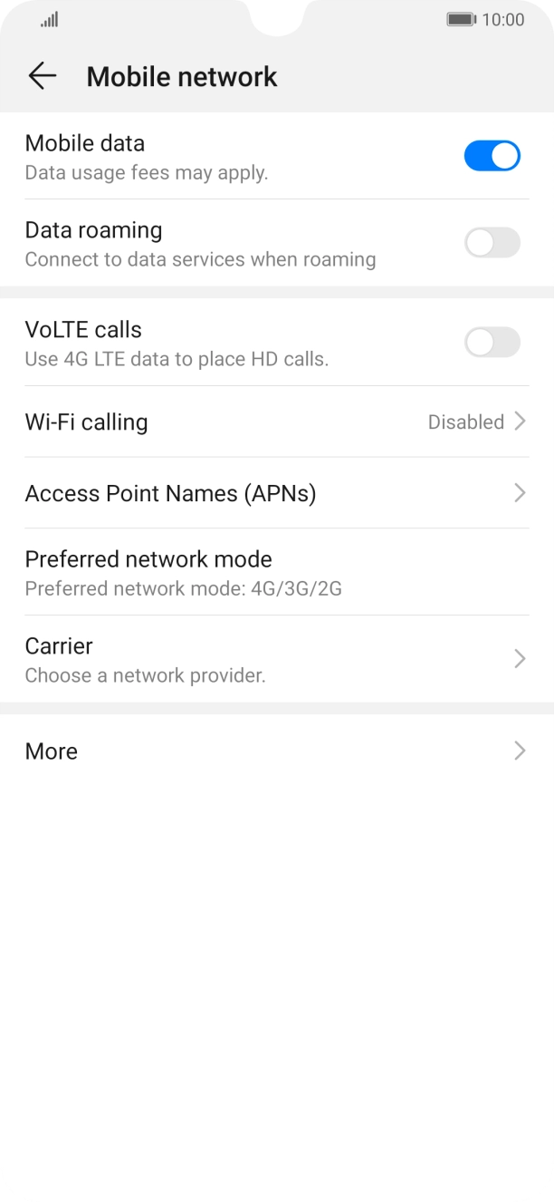Press the indicator next to 'Data roaming' to turn the function on or off. Press the indicator next to 'Data roaming' to turn the function on or off.